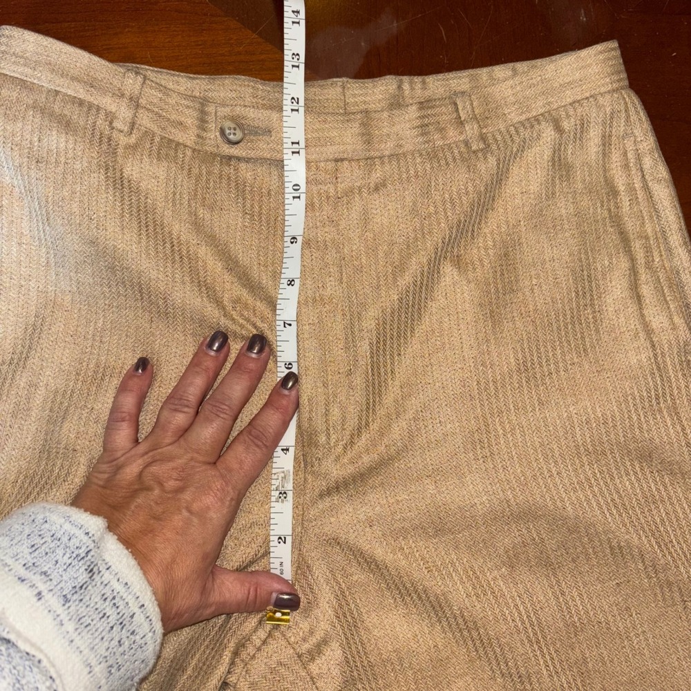 Barry Bricken | Vintage | Women's Size 10 Tan Striped Silk Blend Wide Leg Pants - Picture 7 of 11